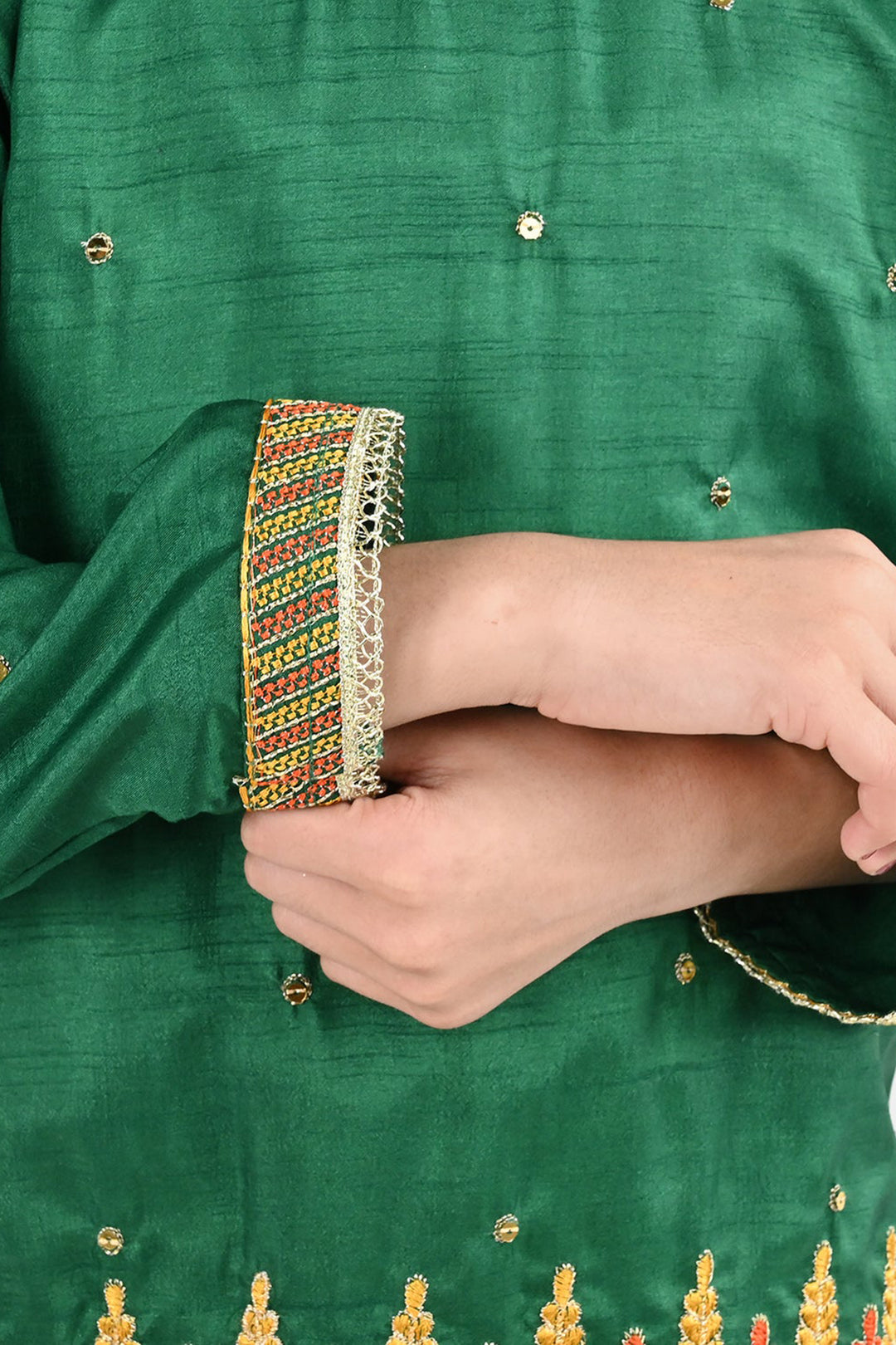 Girls Raw Silk 3Pcs Maha Rani-Green