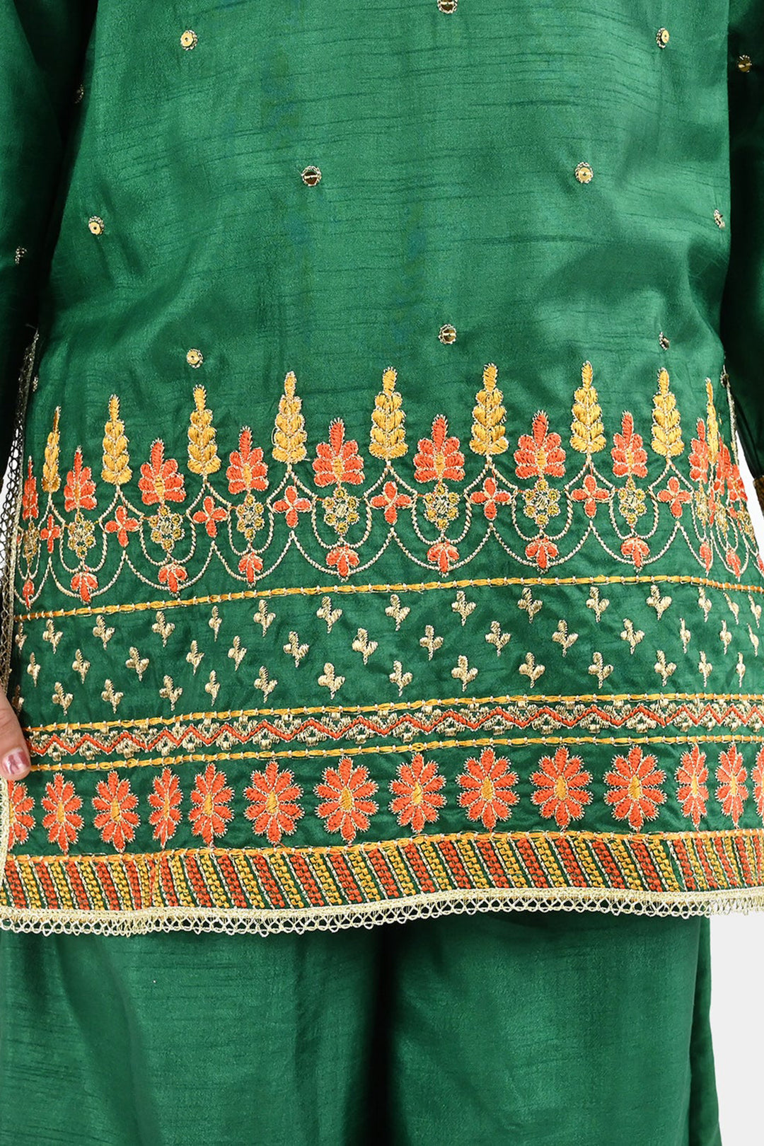 Girls Raw Silk 3Pcs Maha Rani-Green