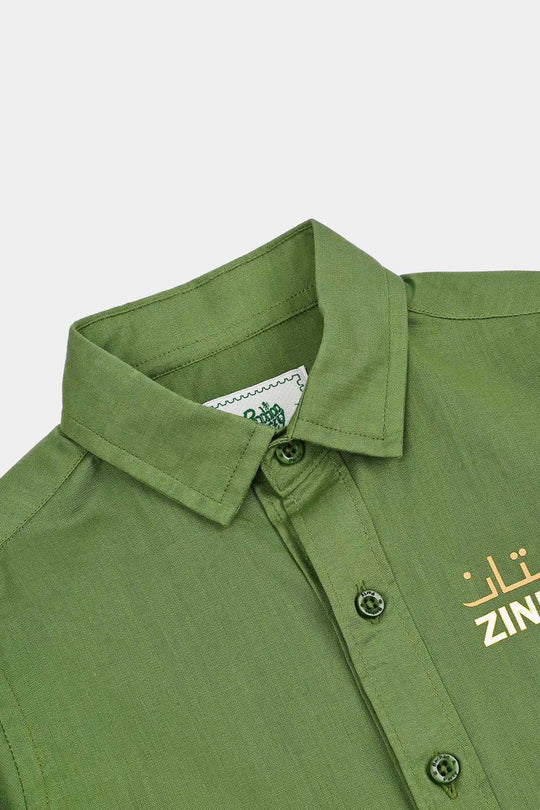 Boys Cotton Slub Rang-e-Azadi Shirt – Green