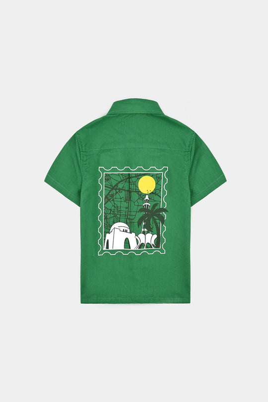 Boys Cotton Slub Azadi Shirt – Green