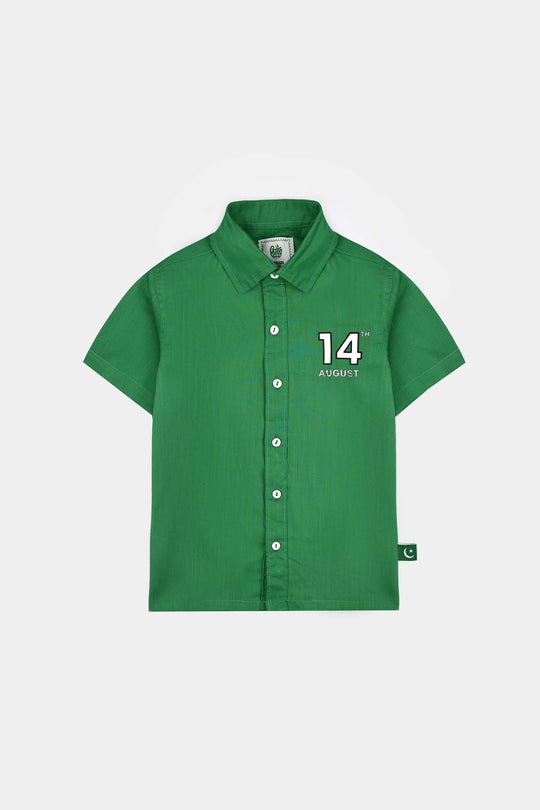 Boys Cotton Slub Azadi Shirt – Green