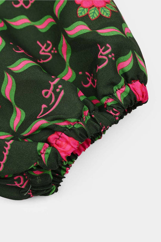 Girls Poly Lawn Ind 2Pcs Pink Flower-Green