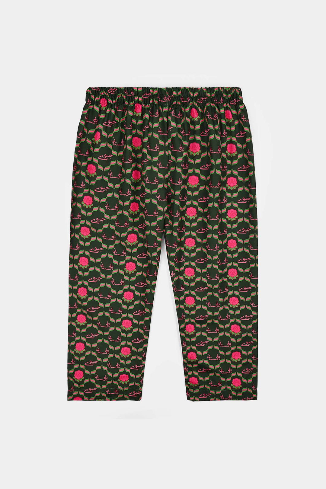 Girls Poly Lawn Ind 2Pcs Pink Flower-Green
