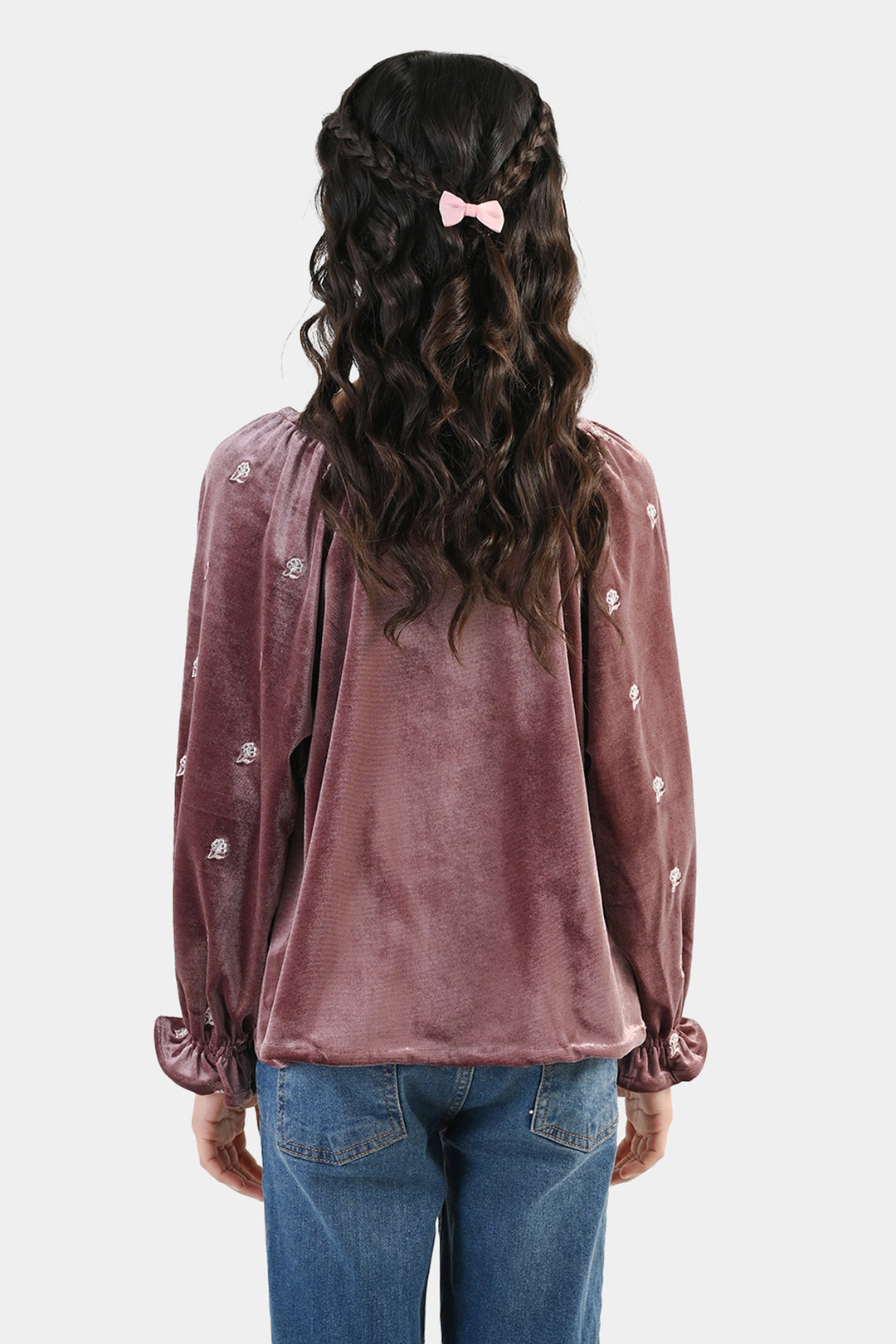 Girls Velvet Emb Top Winter Garden - Purple