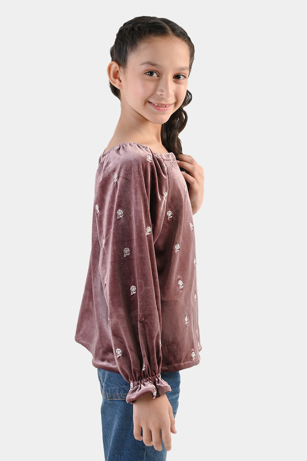 Girls Velvet Emb Top Winter Garden - Purple