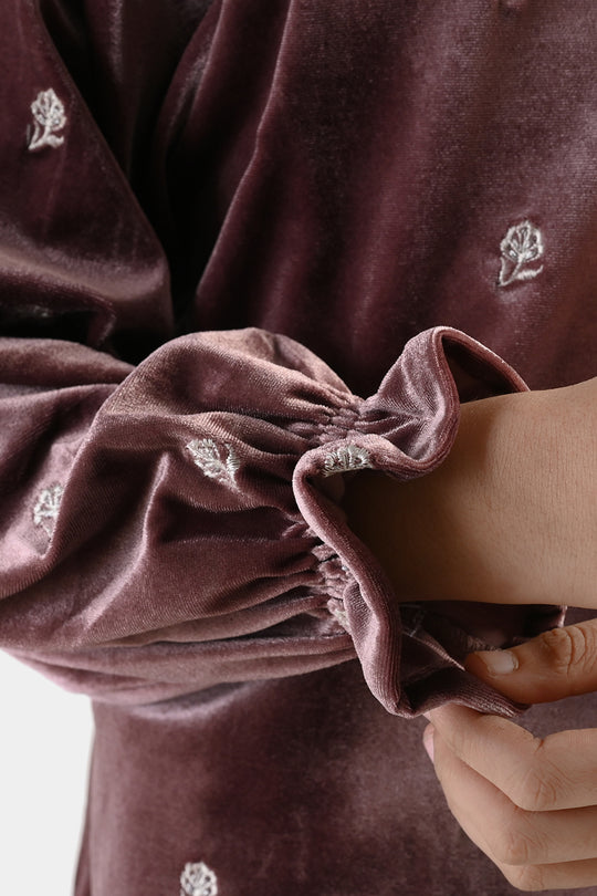 Girls Velvet Emb Top Winter Garden - Purple