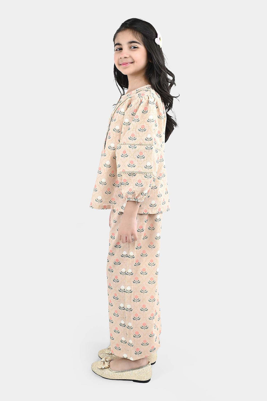 Girls Polyester Co-Ord Set Mosaic-Lt.Brown