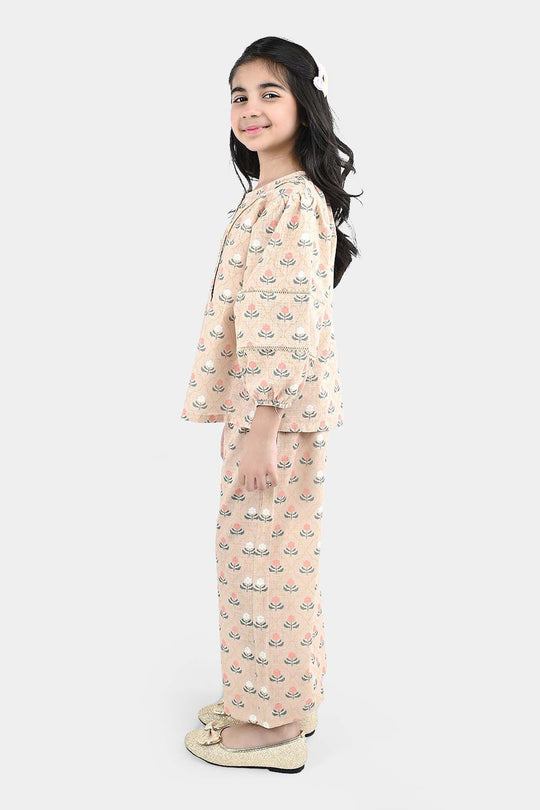 Girls Polyester Co-Ord Set Mosaic-Lt.Brown