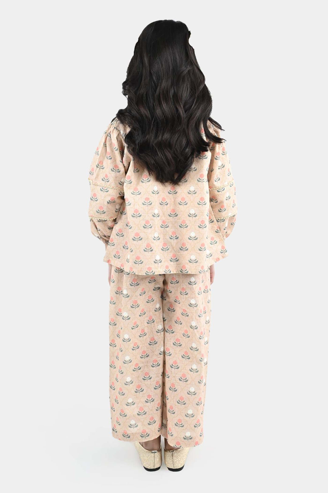 Girls Polyester Co-Ord Set Mosaic-Lt.Brown