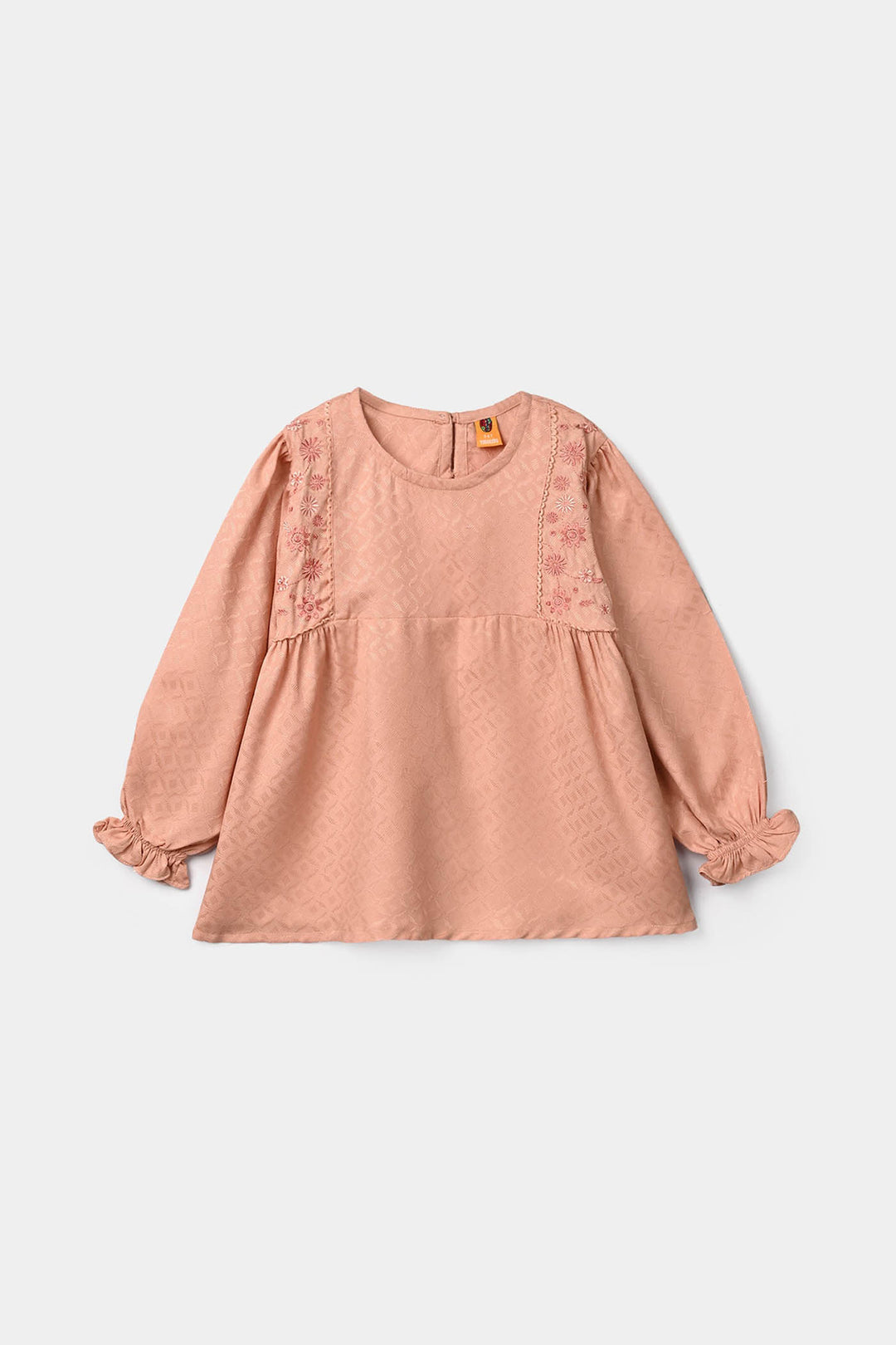 Girls Jacquard Embroidered Top Bloom - Peach