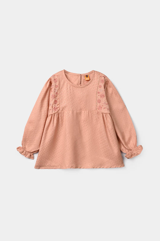 Girls Jacquard Embroidered Top Bloom - Peach