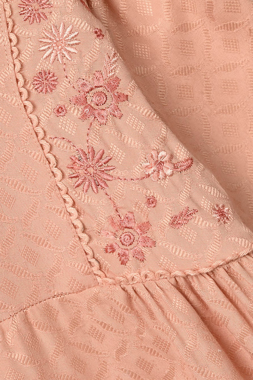 Girls Jacquard Embroidered Top Bloom - Peach
