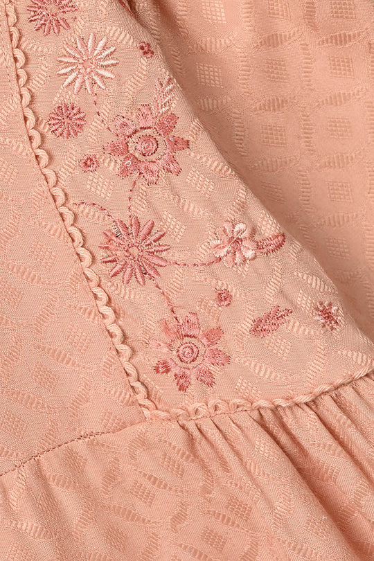 Girls Jacquard Embroidered Top Bloom - Peach