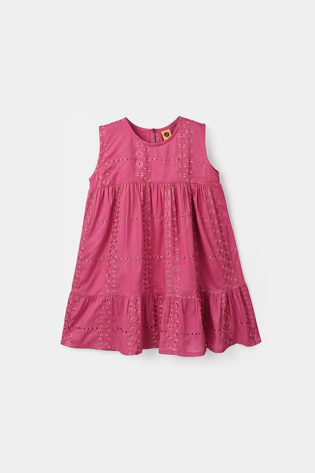 Girls Chicken Kari Emb Frock Daisy-Pink