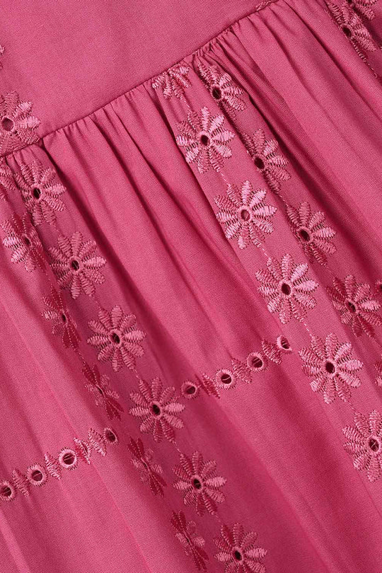 Girls Chicken Kari Emb Frock Daisy-Pink