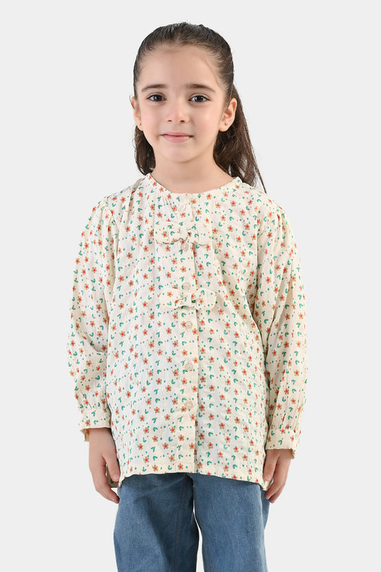 Girls Poly Cotton Casual Top Spiral - Off White