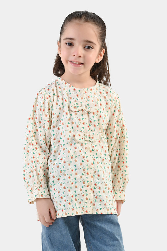 Girls Poly Cotton Casual Top Spiral - Off White