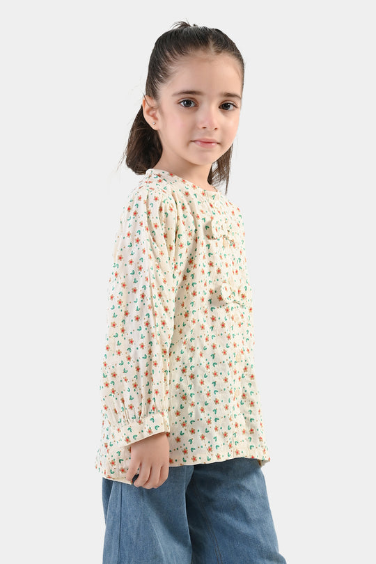 Girls Poly Cotton Casual Top Spiral - Off White