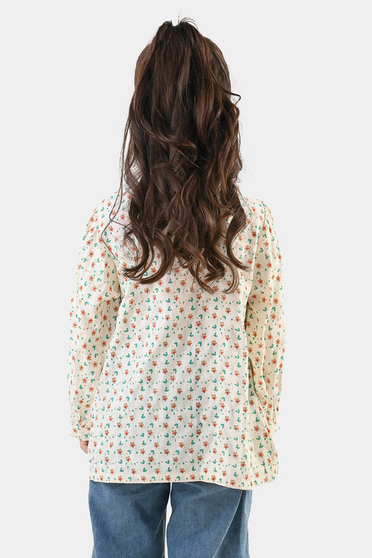 Girls Poly Cotton Casual Top Spiral - Off White