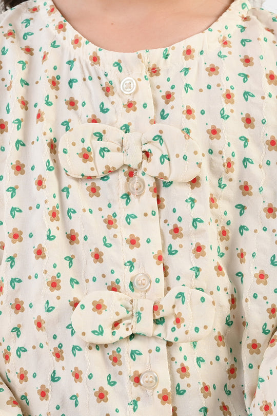 Girls Poly Cotton Casual Top Spiral - Off White