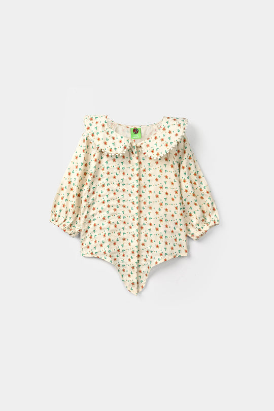Infant Girls Poly Cotton Casual Top Mini Flowers - Off White
