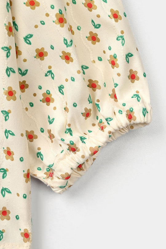 Infant Girls Poly Cotton Casual Top Mini Flowers - Off White