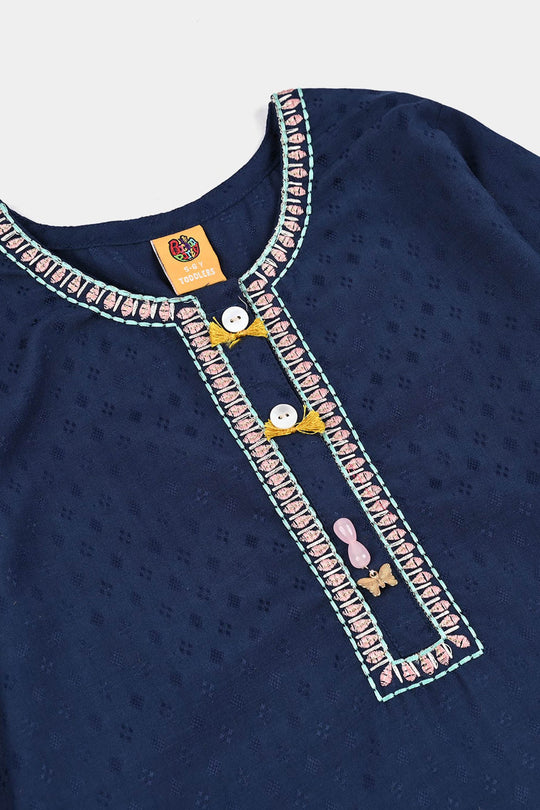 Girls Jacquard Emb 2Pcs Classy-Navy Blue