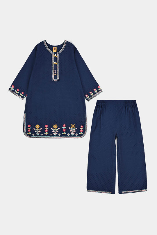 Girls Jacquard Emb 2Pcs Classy-Navy Blue