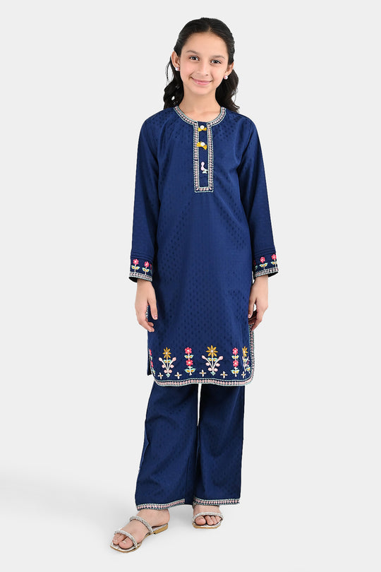 Girls Jacquard Emb 2Pcs Classy-Navy Blue