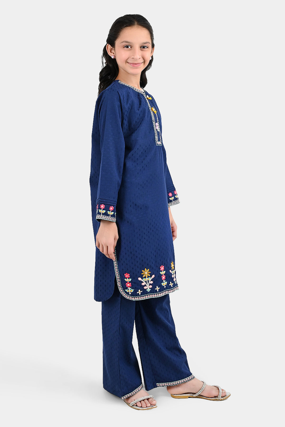 Girls Jacquard Emb 2Pcs Classy-Navy Blue
