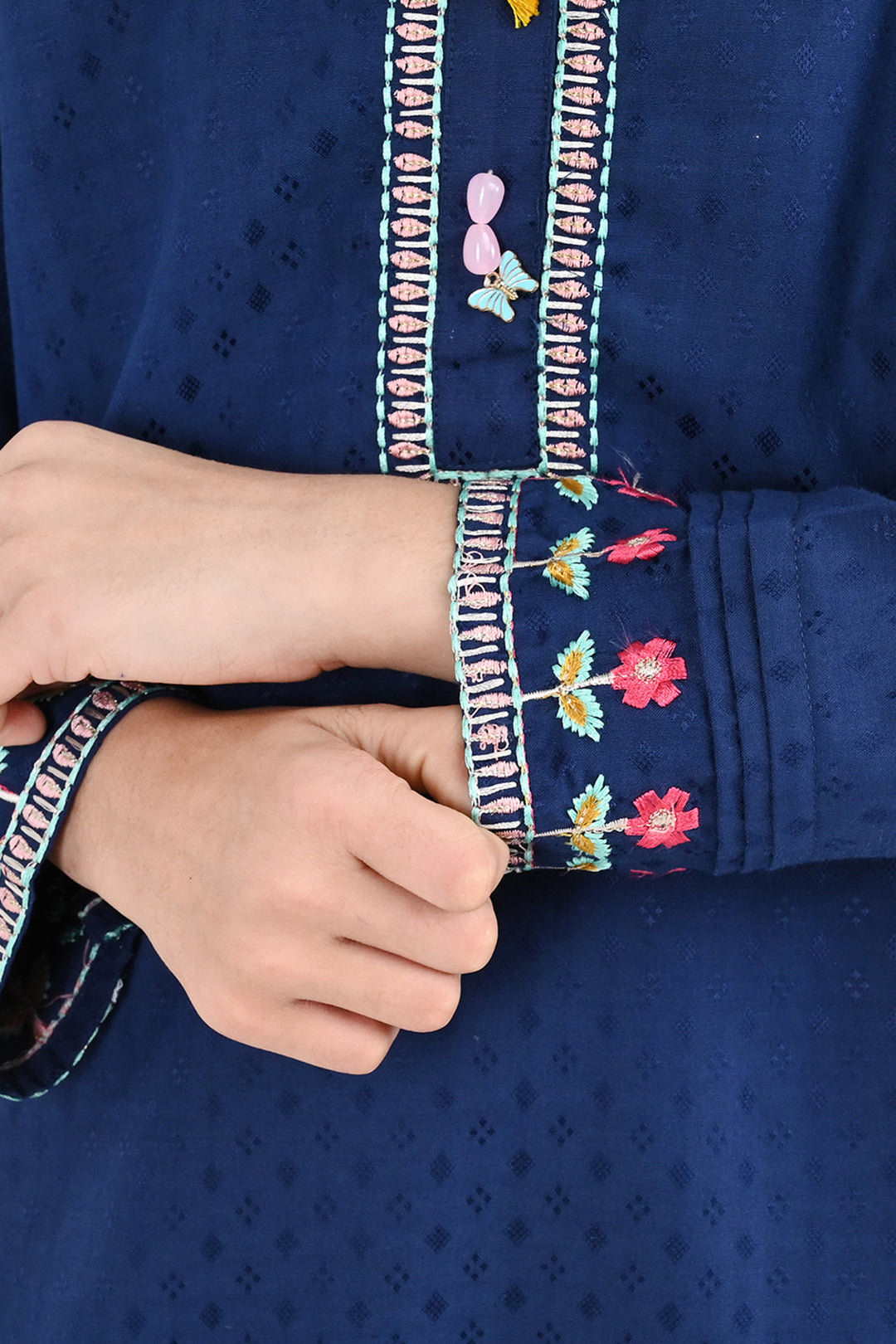 Girls Jacquard Emb 2Pcs Classy-Navy Blue