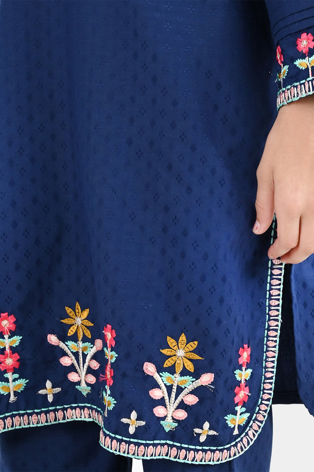 Girls Jacquard Emb 2Pcs Classy-Navy Blue