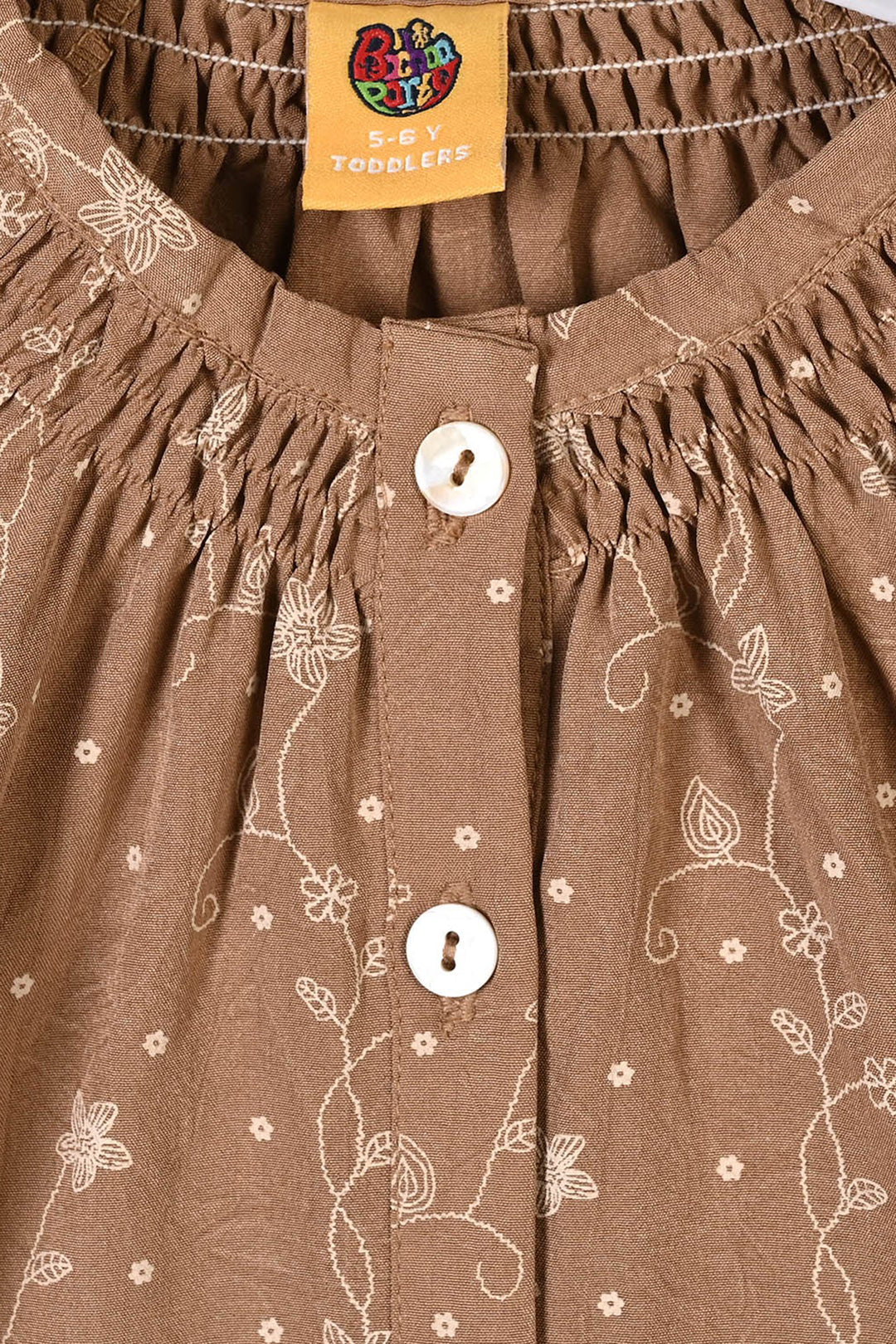 Girls Poly Cotton Casual Top Tiny Floral - Brown
