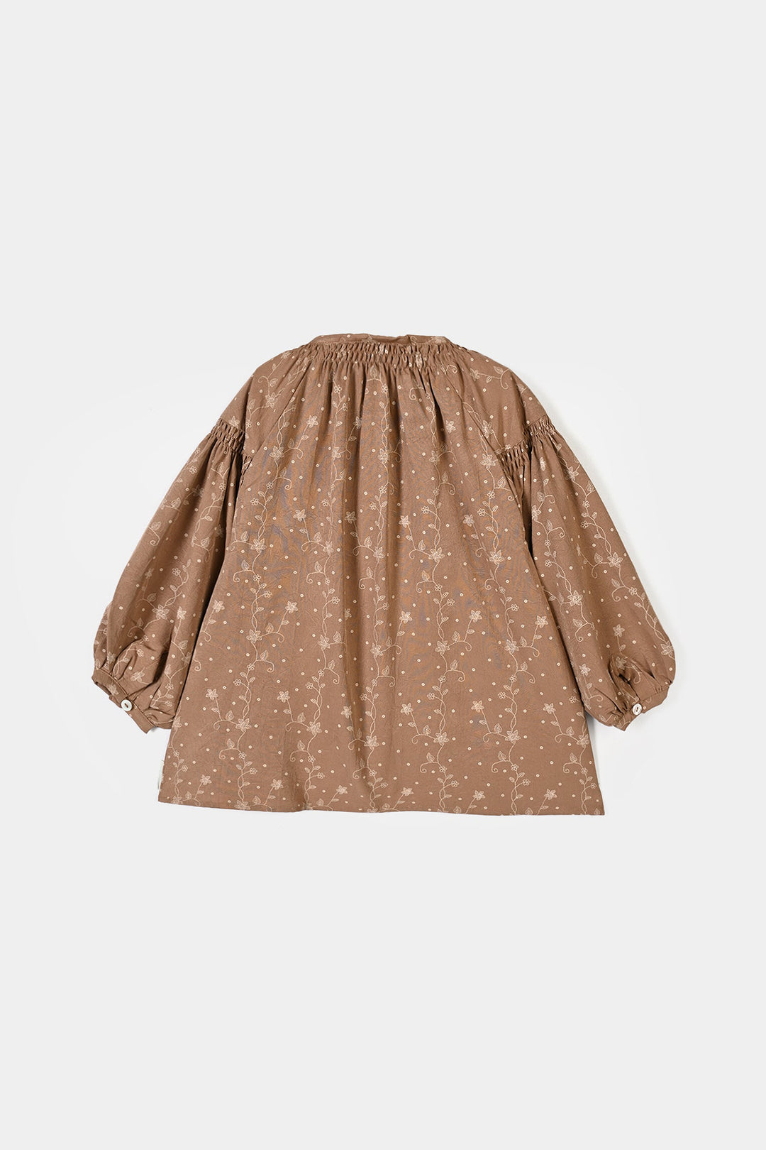 Girls Poly Cotton Casual Top Tiny Floral - Brown