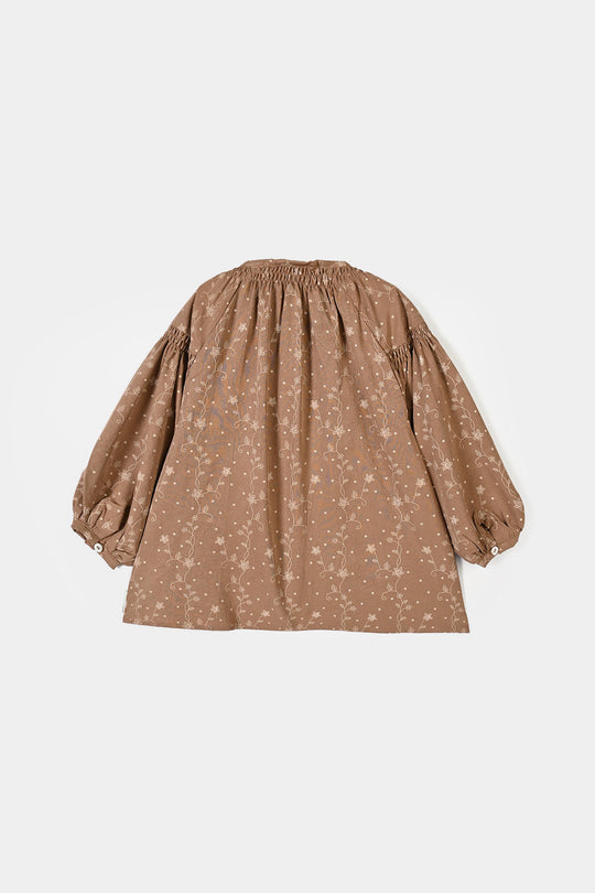 Girls Poly Cotton Casual Top Tiny Floral - Brown