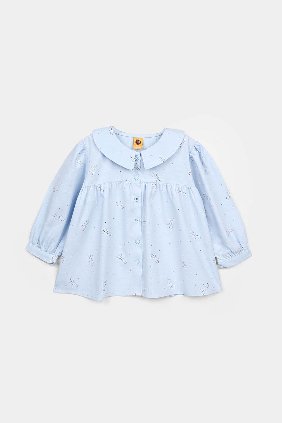 Girls Poly Cotton Casual Top Sequins - Ice Blue