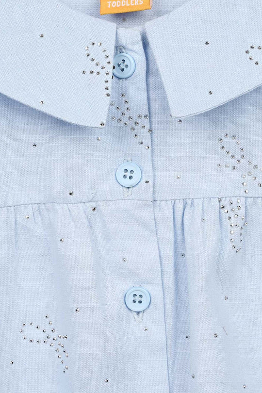 Girls Poly Cotton Casual Top Sequins - Ice Blue