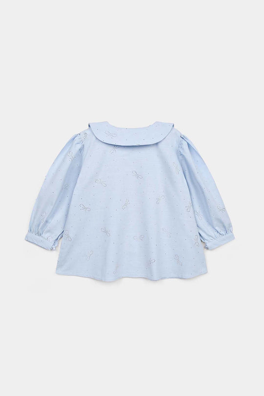 Girls Poly Cotton Casual Top Sequins - Ice Blue