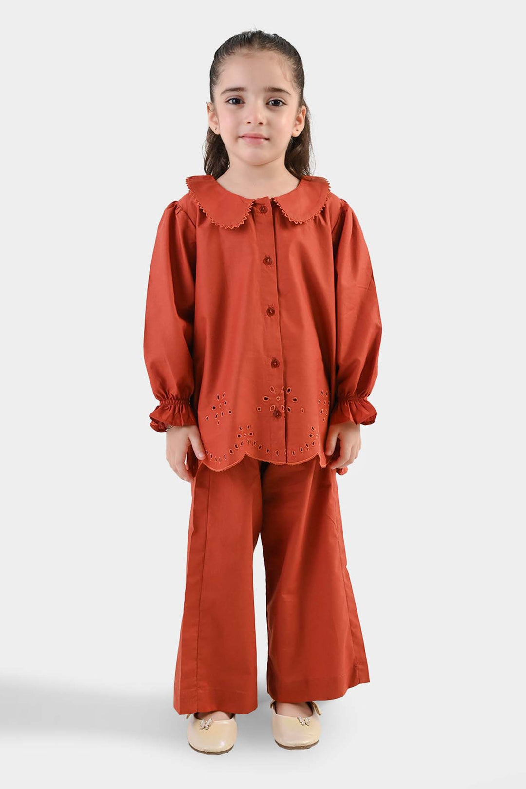 Girls Cotton Emb Co-Ord Set Picante