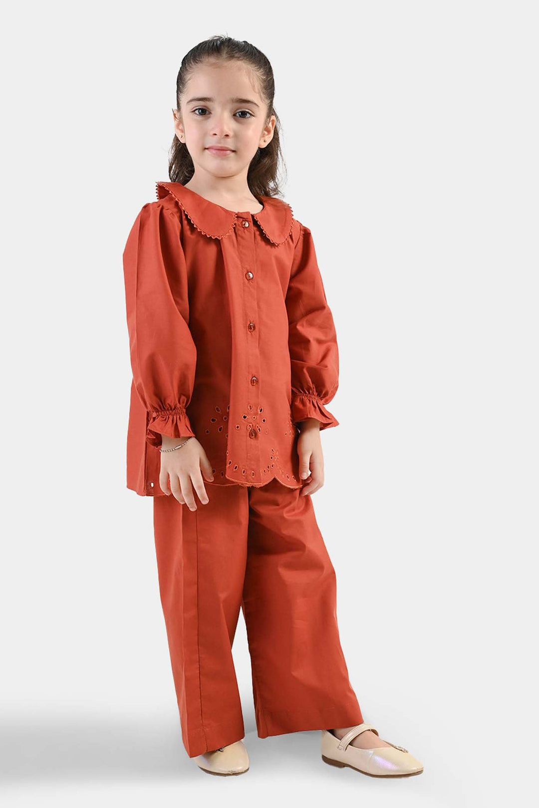 Girls Cotton Emb Co-Ord Set Picante