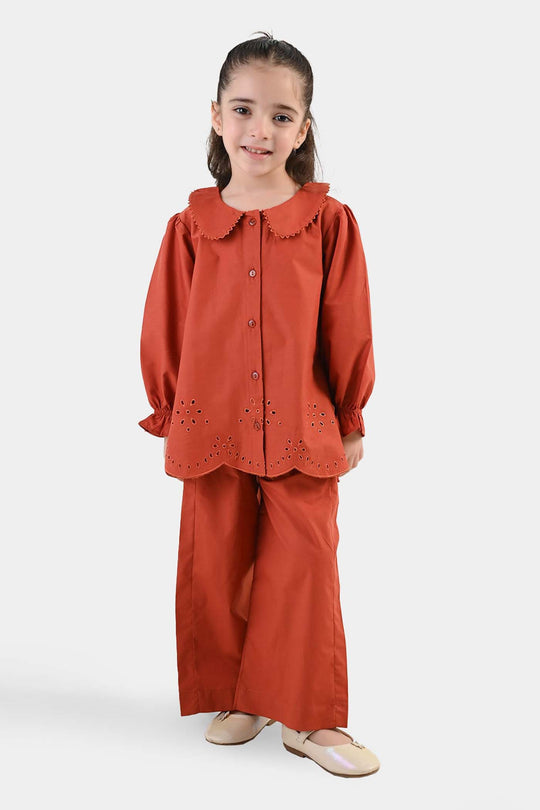 Girls Cotton Emb Co-Ord Set Picante