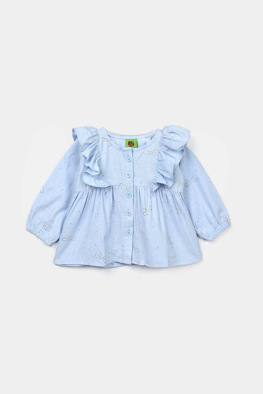 Infant Girls Poly Cotton Casual Top Sparkle - Ice Blue