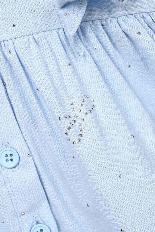 Infant Girls Poly Cotton Casual Top Sparkle - Ice Blue