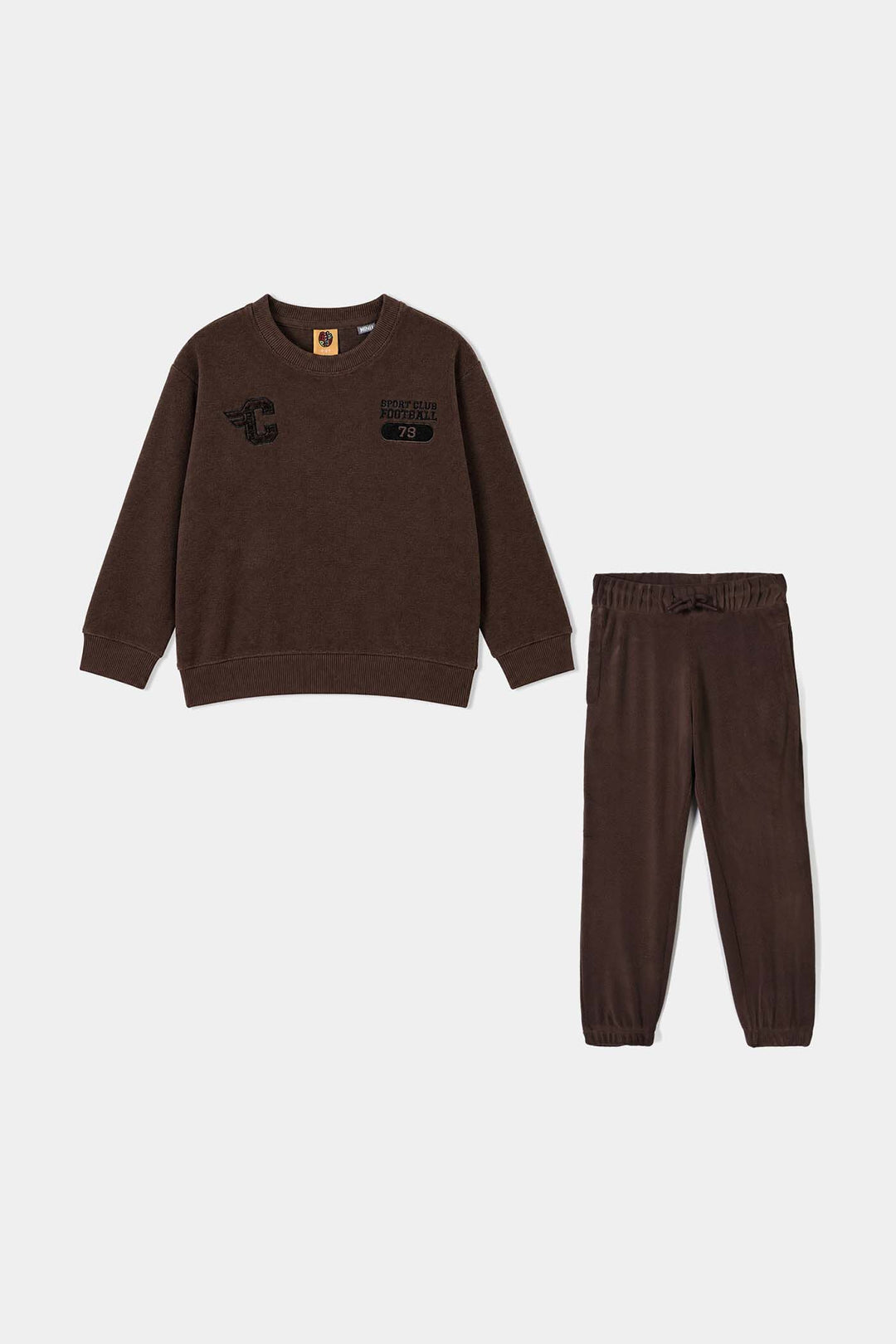 Boys Cotton Interlock 2 Pcs Suit Sport Club-BROWN