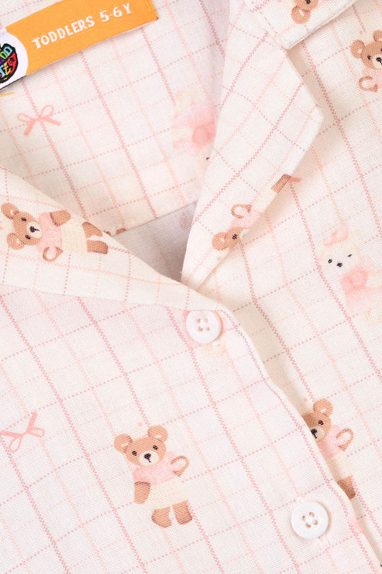 Girls Linen Viscose Nightwear-Teddy-Off.White