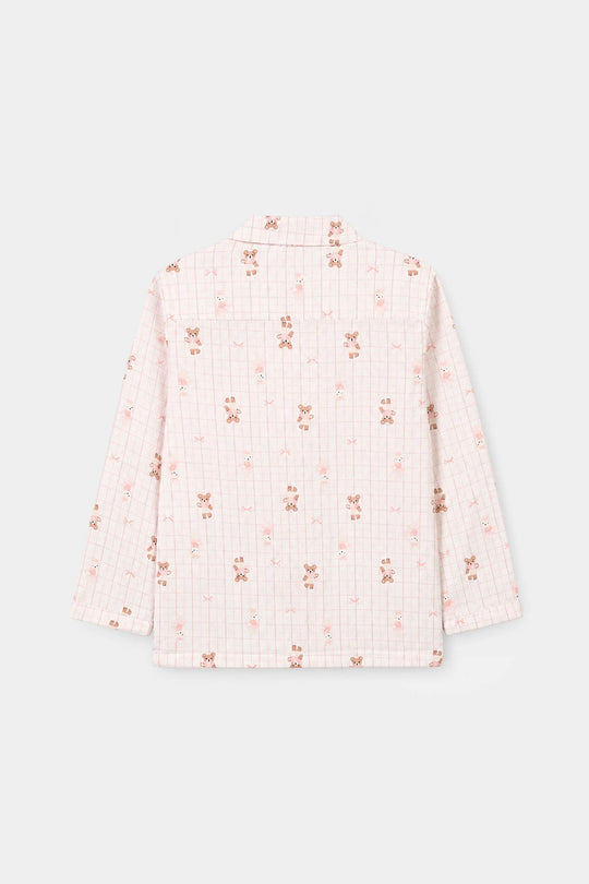 Girls Linen Viscose Nightwear-Teddy-Off.White