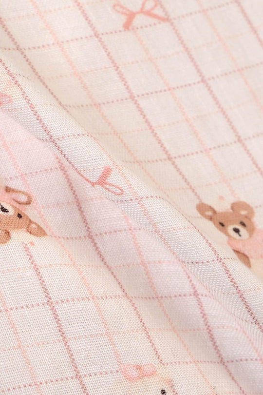 Girls Linen Viscose Nightwear-Teddy-Off.White