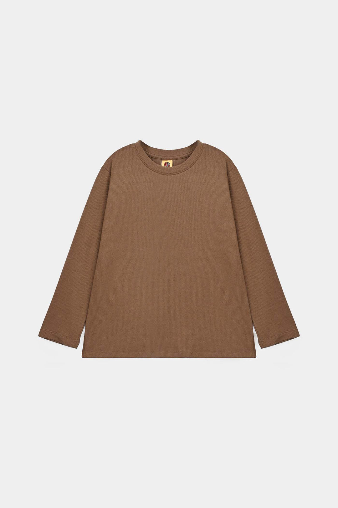 Boys 2x1 Rib T-Shirt Mock Neck - Brown