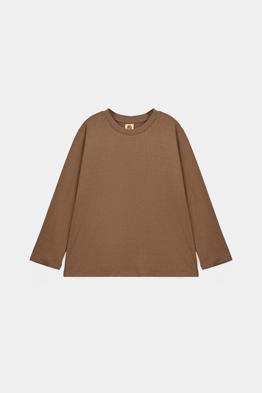Boys 2x1 Rib T-Shirt Mock Neck - Brown