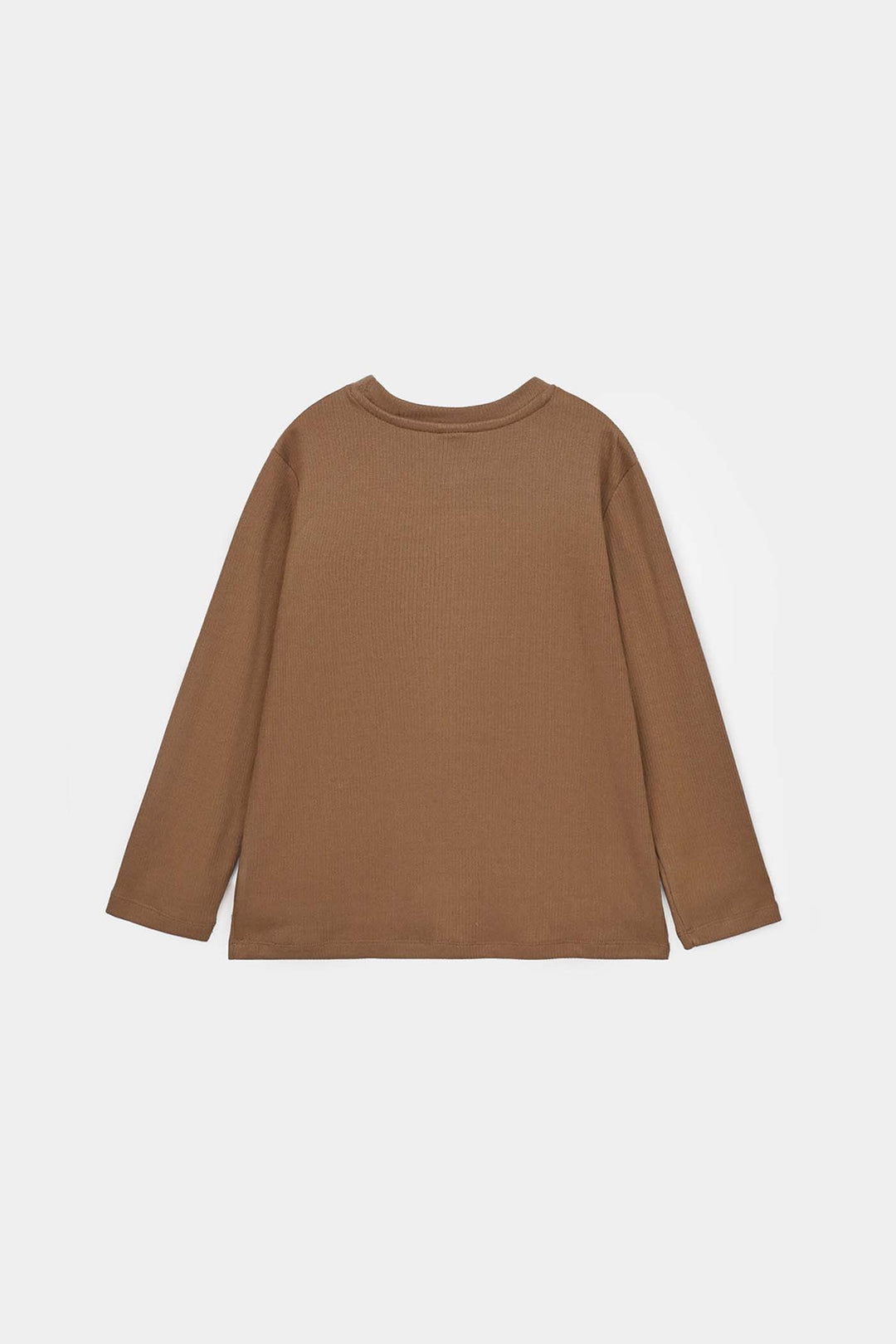 Boys 2x1 Rib T-Shirt Mock Neck - Brown